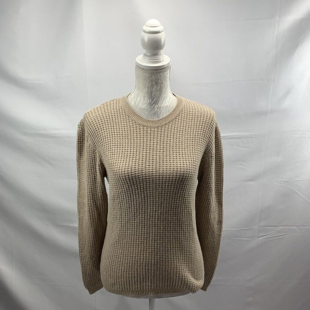 Tan Waffle Knit Angora Blend Pullover‎ Sweater GAP Long Sleeves Crew Neck Medium